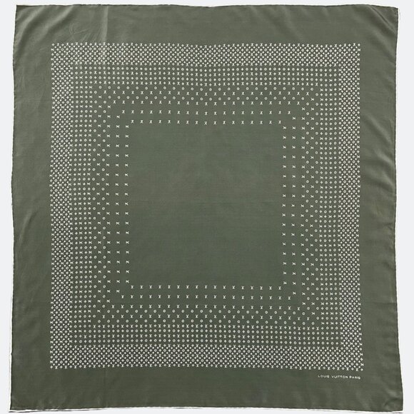 [SOLD]  Authentic Vintage LOUIS VUITTON Sage Green Monogram Silk Scarf - Picture 2 of 11